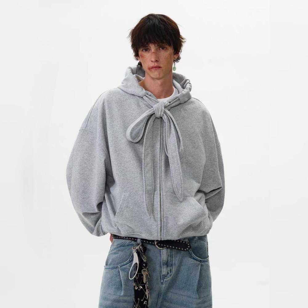 리본 오버핏 후드