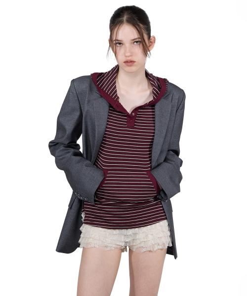 스컬프터(SCULPTOR)  Stripe Hoodie Tee Burgundy - 사이즈 & 후기 | 무신사