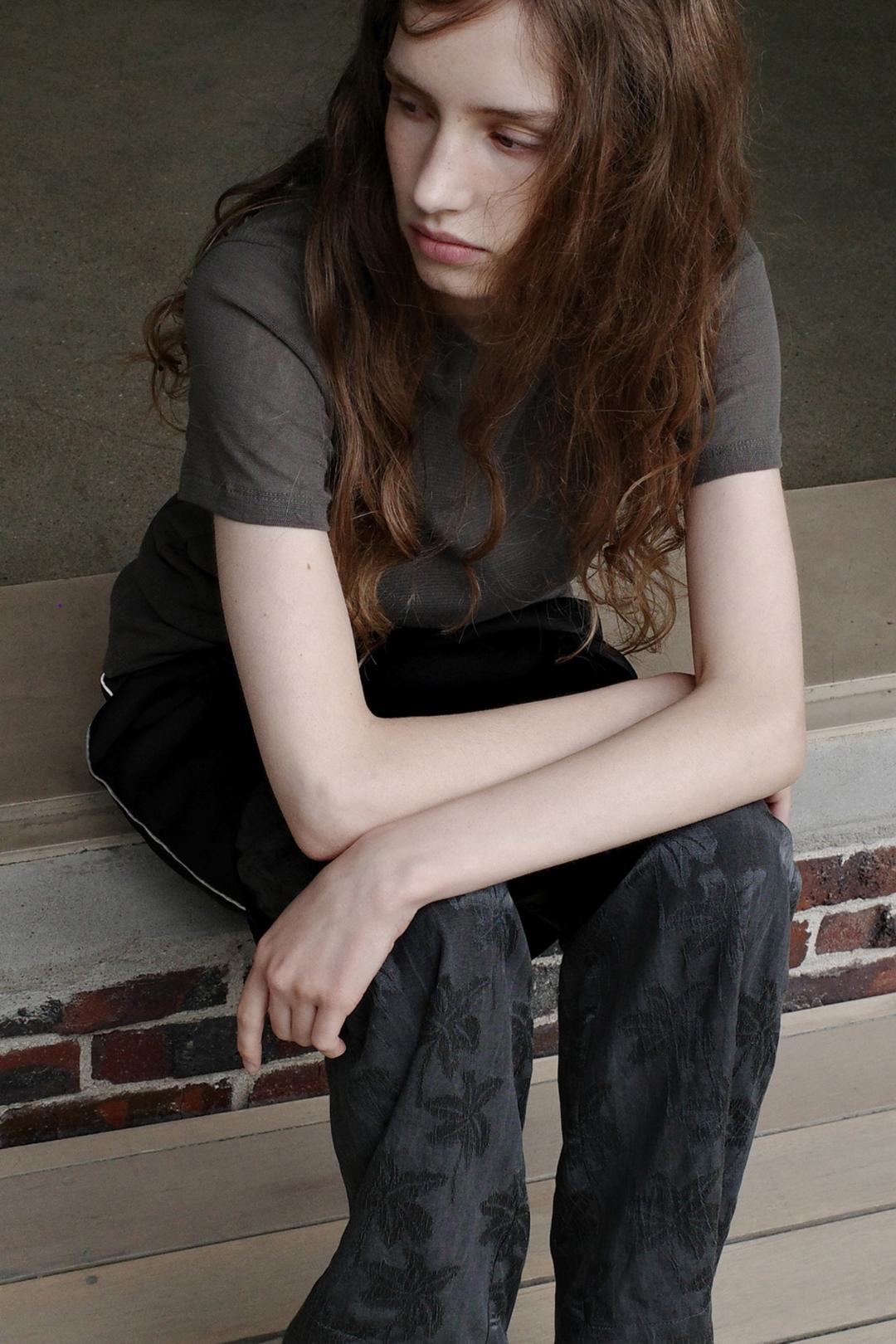 Linen rayon jacquard pants, Charcoal