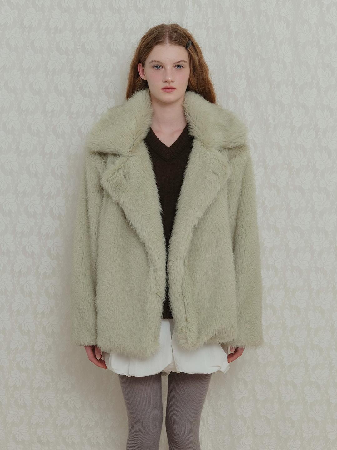 Vintage Two-tone Fur Jacket - Sage Green