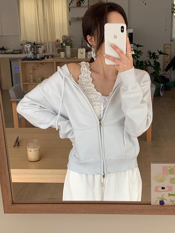 프렌치오브 [MADE/부들촉감]바니 니트 후드 집업 가디건 (3color)