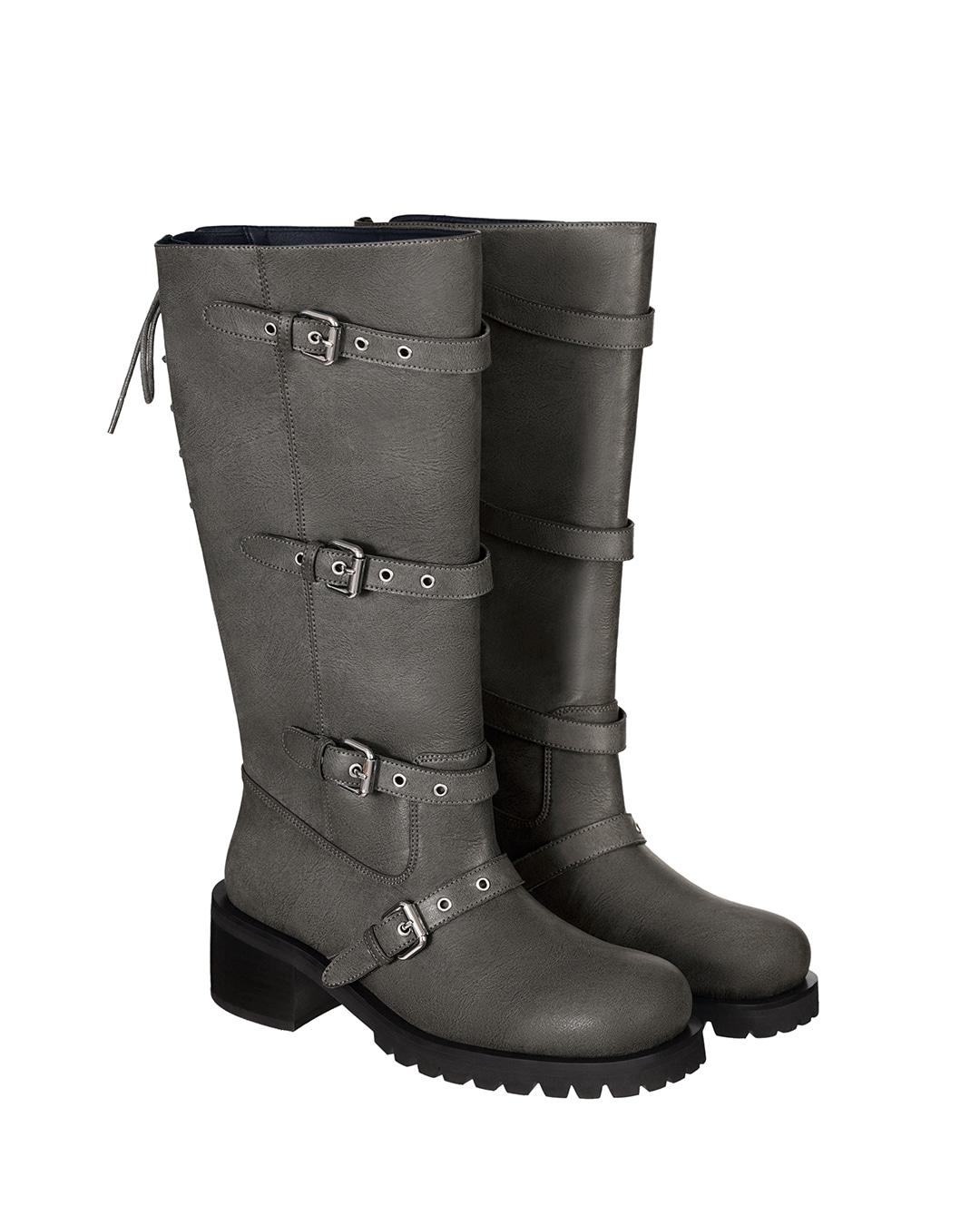 Buckle Tied Long Boots · 버클 타이드 롱 부츠 / 워시드 그레이