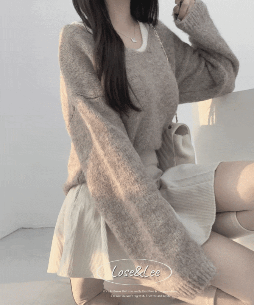 폭닥 브이넥 원오픈숄더 울니트