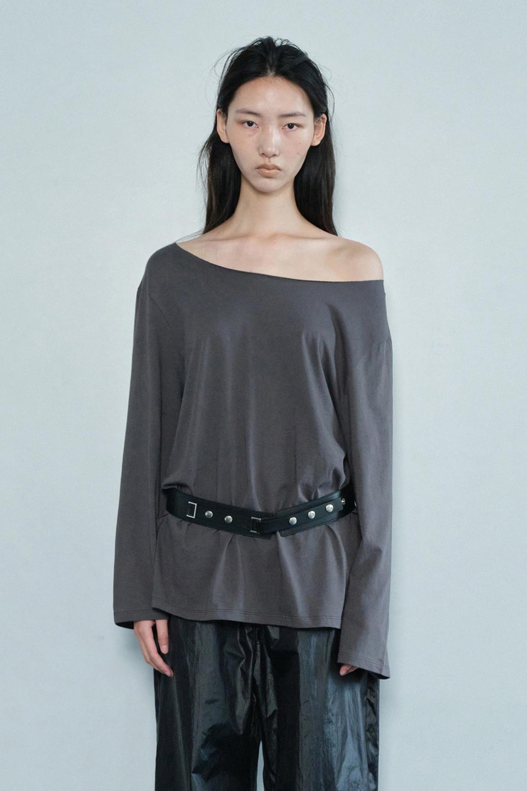 ONE SHOULDER LONG TOP / CHARCOAL