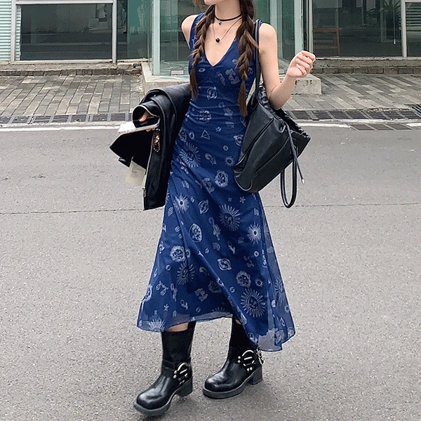 [오늘출발/빈티지/포인트룩] 피프 브이넥 나시 미니/롱 원피스