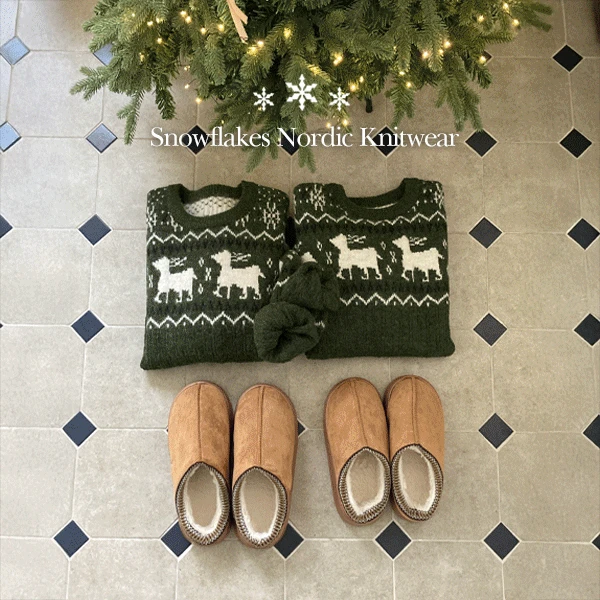 [남녀공용][커플룩] 눈꽃/노르딕 꽈배기 헤어리 니트