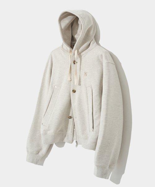 테오 코튼 올 데이 후드 집업 멜란지 아이보리