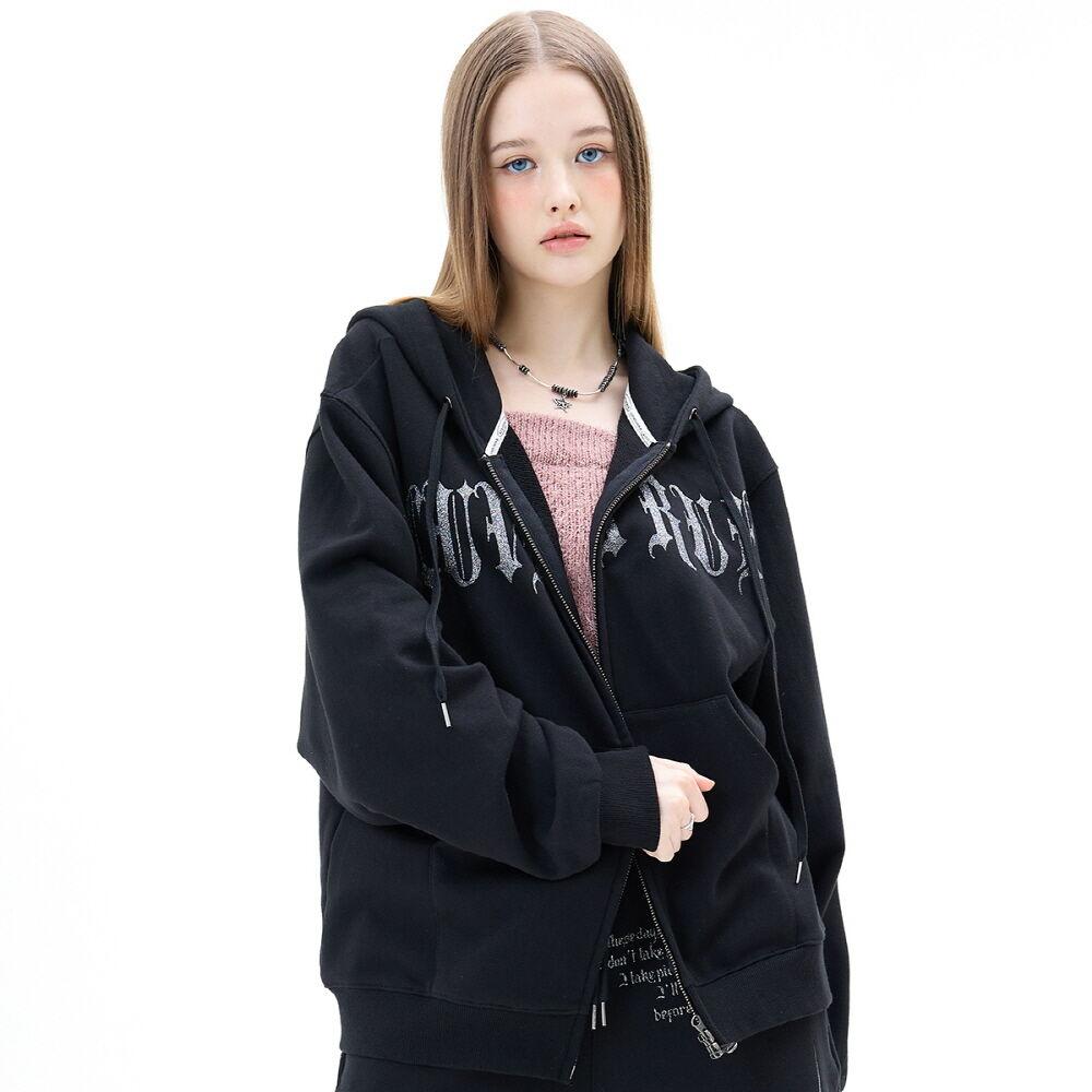 MZ 2-WAY GLITTER HOOD ZIP UP(BLACK)