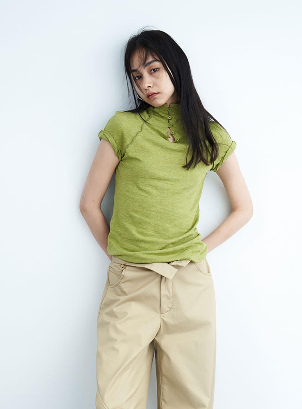 Multi-Burton Lapel Split T-Shirt
