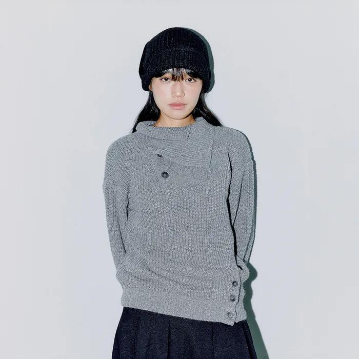 ASYMMETRIC TURTLENECK KNIT, MELANGE