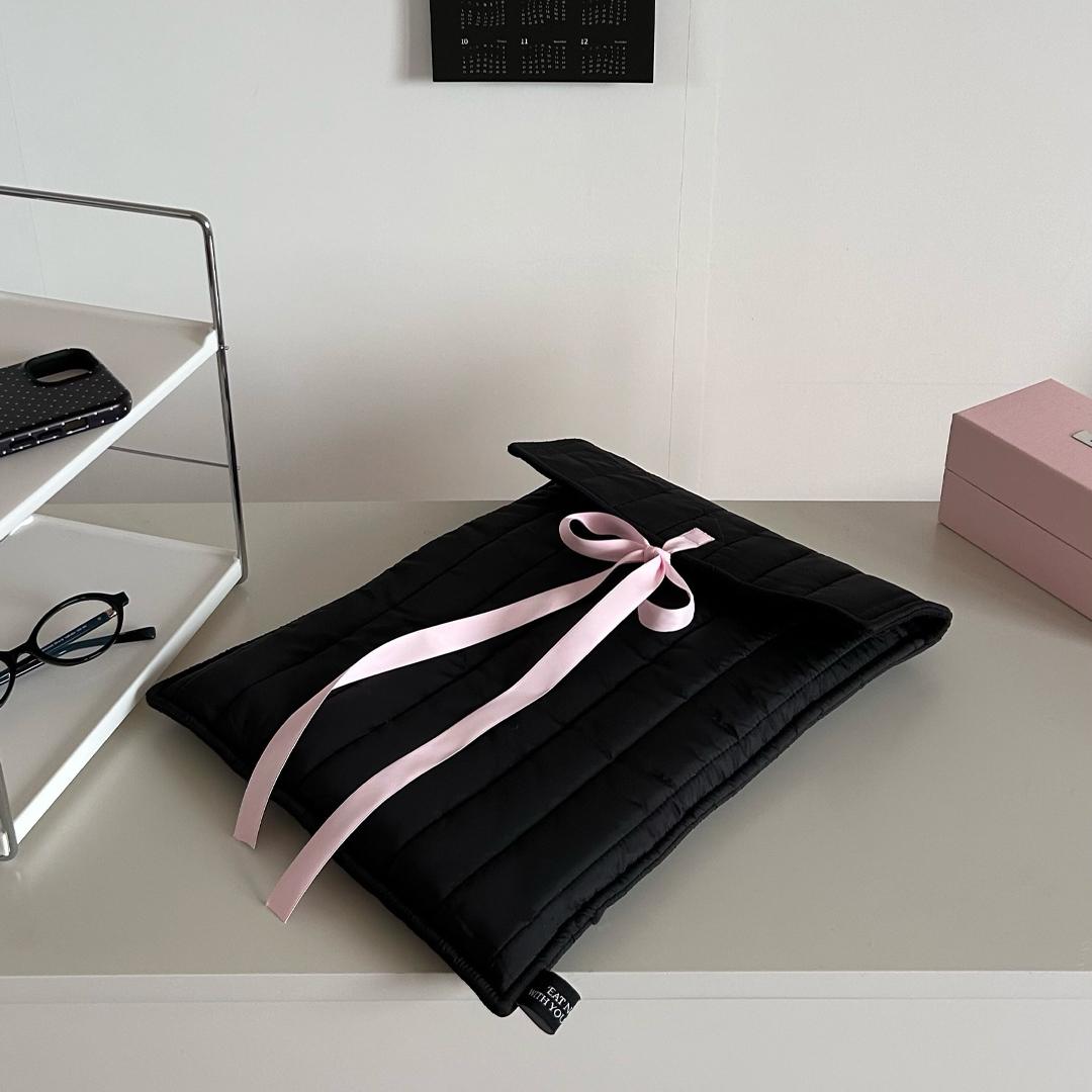 블랙 키치 리본 발레코어 아이패드 파우치백