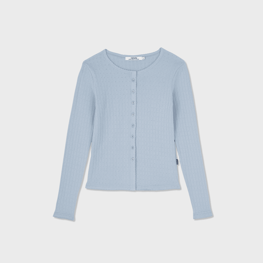 [HBTxVICTORIA] Pin Point Cuff Cardigan (DUSTY SKY)