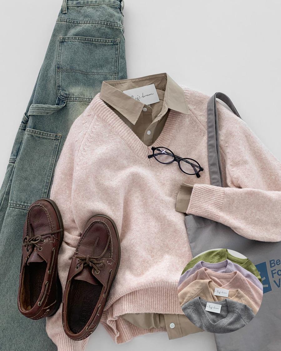 르 프랜 래글런 V 넥 니트