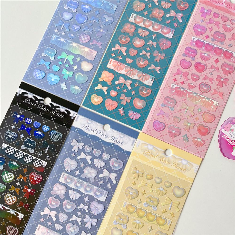 오로라 키치 홀로그램 하트 리본 씰스티커 6종