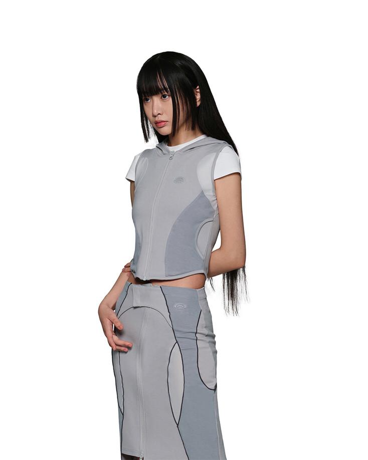 SHORT HOODED VEST JACKET - LIHGT GRAY