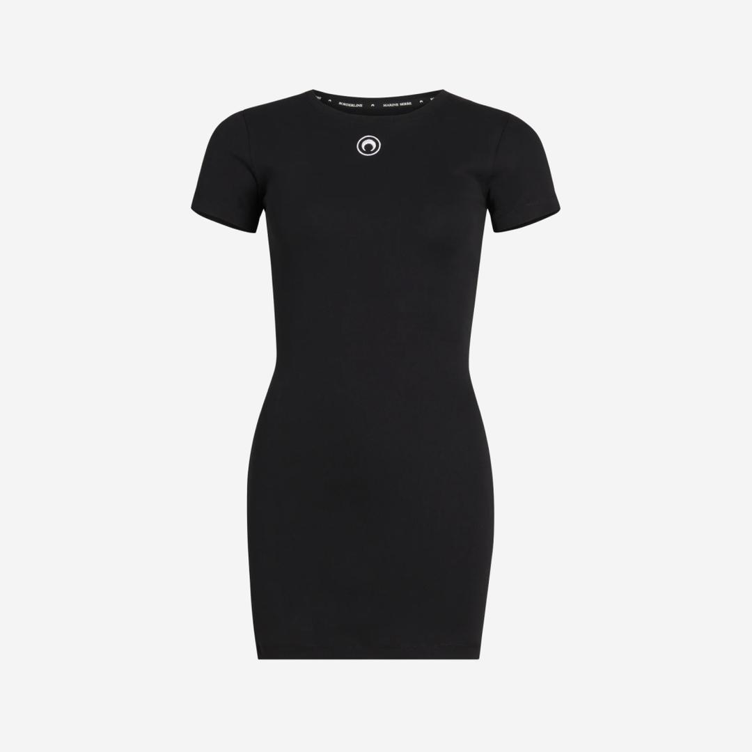 (W) Marine Serre Organic Cotton Rib T-Shirt Dress Black