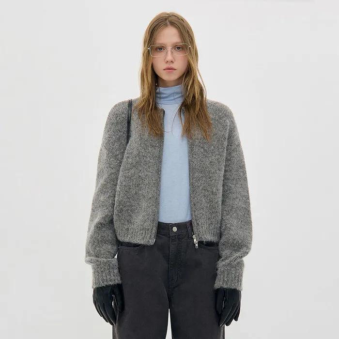 ALPACA ZIP-UP CARDIGAN_GREY_LC254KN01GR