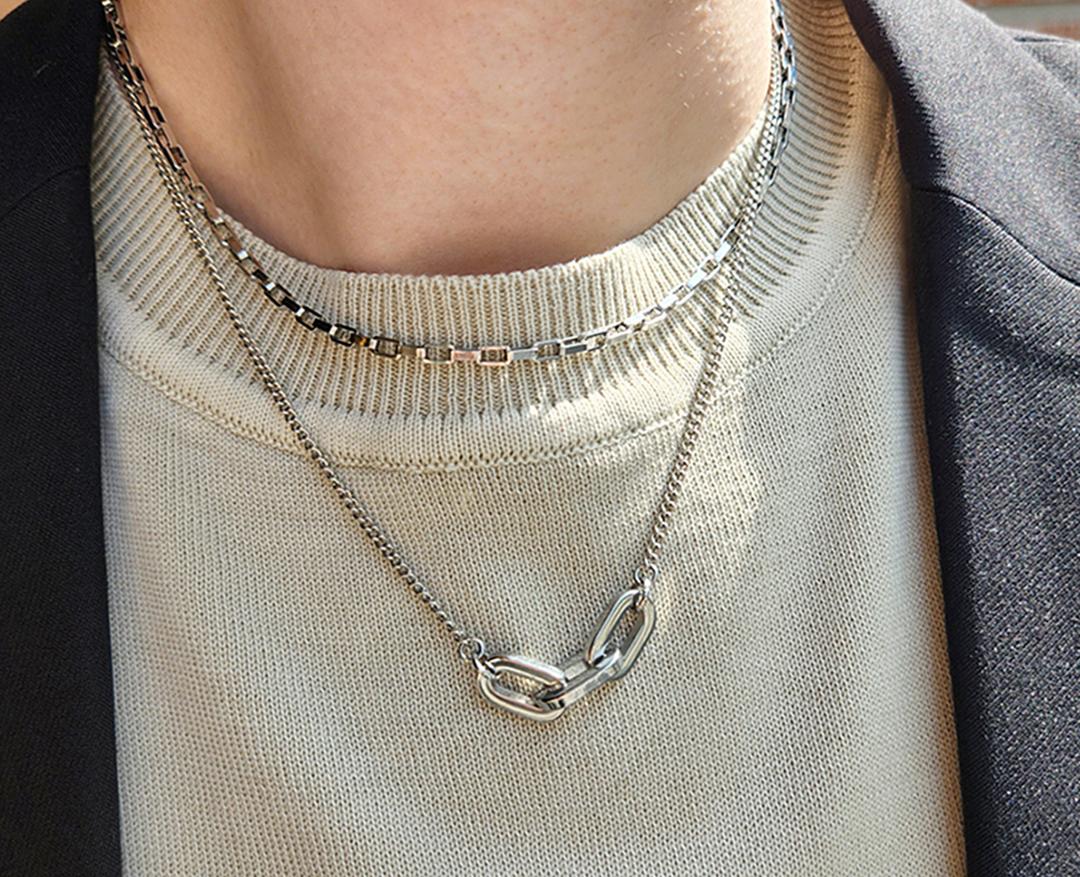 써지컬스틸 트리플 오벌링 펜던트 목걸이 _ 실버