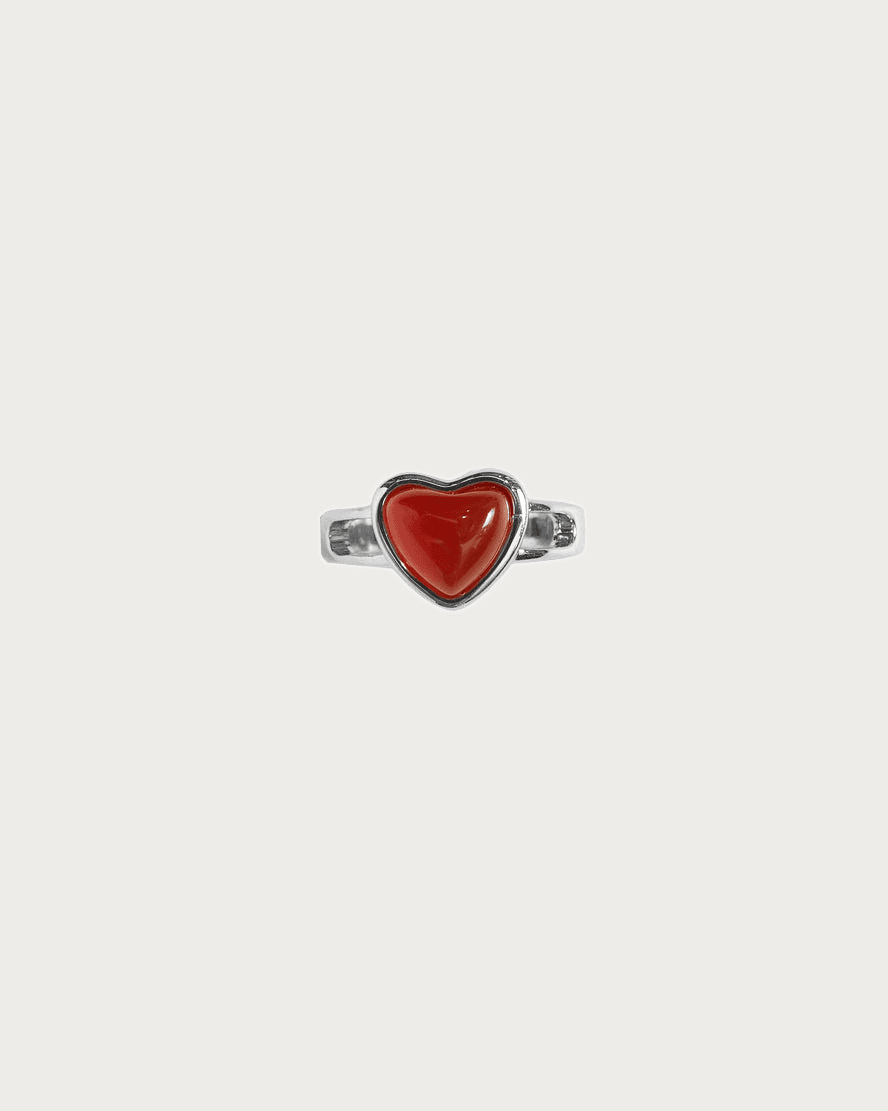 Silver Carnelian Heart Ring