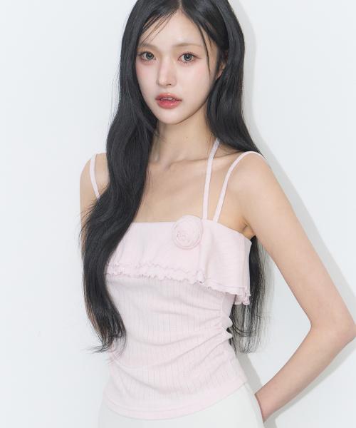 로즈 러플 슬리브리스 핑크