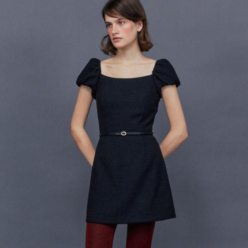 TWEED OFF SHOULDER ONEPIECE [BLACK]