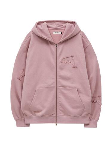 돌핀 아플리케 워시드 후드 집업 더스트핑크