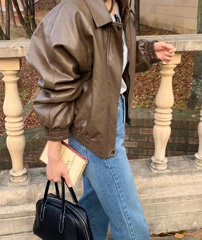 *당일출고* 전체 양털 안감 레더 블루종 점퍼 가죽 자켓 (브라운)