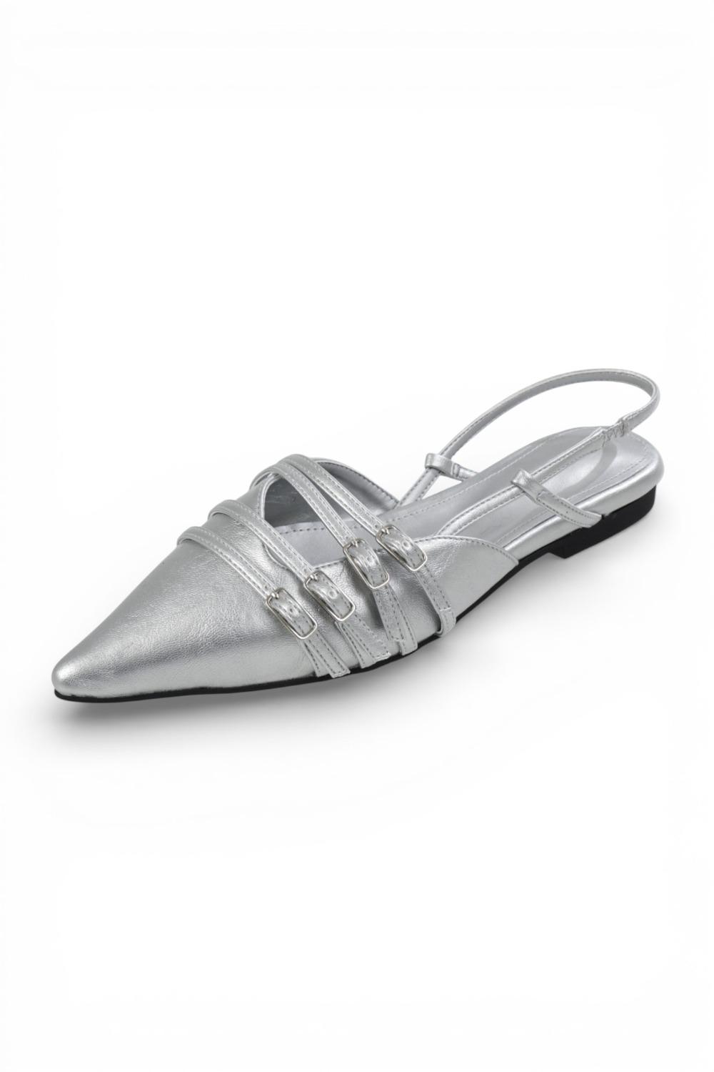 UNBALANCED BUCKLE SLINGBACK SILVER