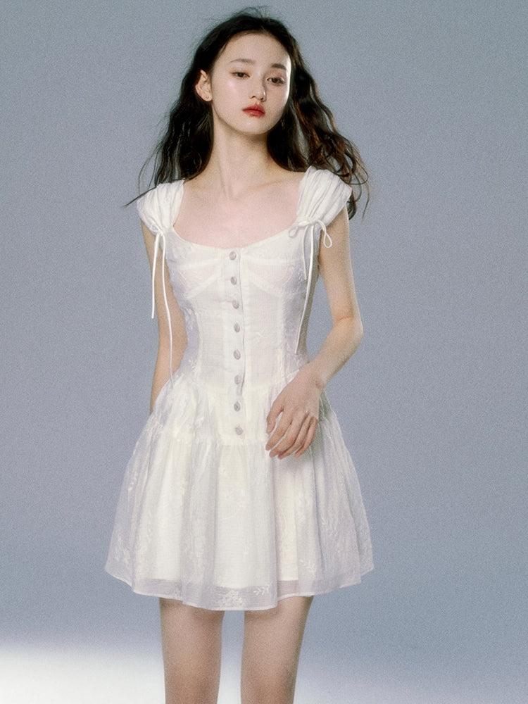 Tiered Lace Fluffily Sheer One-piece - XS / white