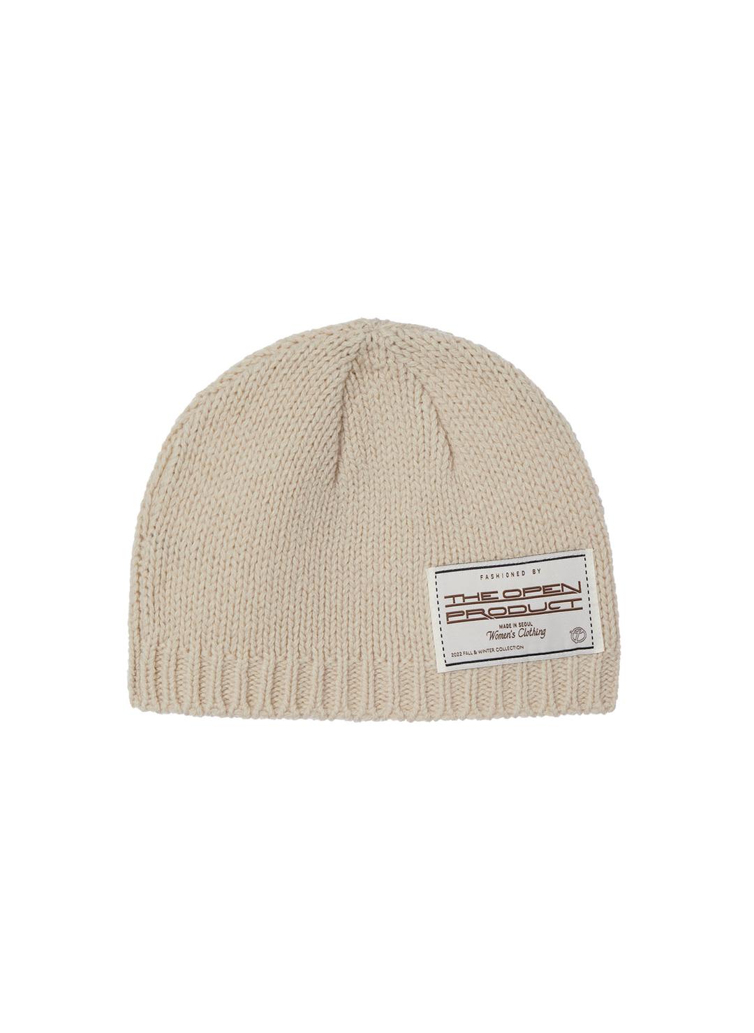 PATCHED WOOL BLEND BEANIE, BEIGE