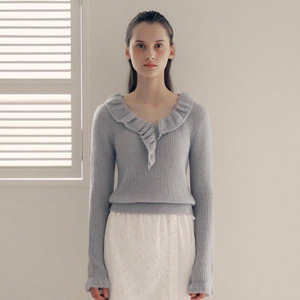 로라로라 FRILL COLLAR KNIT GRAY