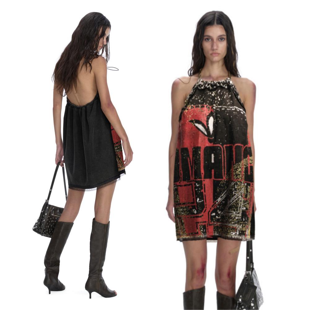 24ANS 체인 홀터넥 미니 백리스 블랙 원피스