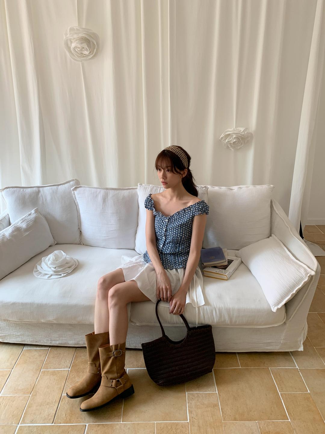 PREFRITT : Hepburn flower denim blouse