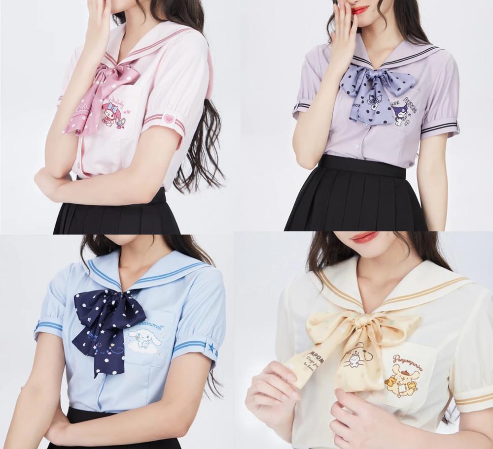 산리오 자수 세라복 반팔셔츠 마이멜로디 폼폼푸린 쿠로미 시나모롤 교복 코스프레 졸업사진