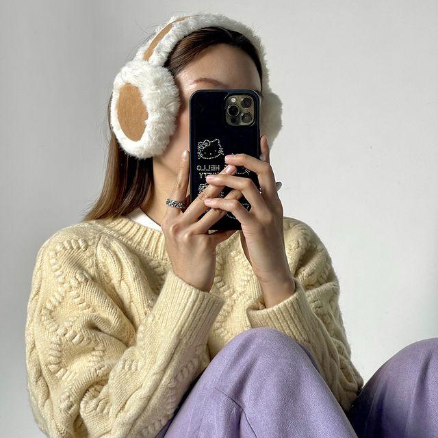 [접이식] 어그귀마개 스웨이드 밍크 퍼 귀도리 방한 토끼털 귀마개