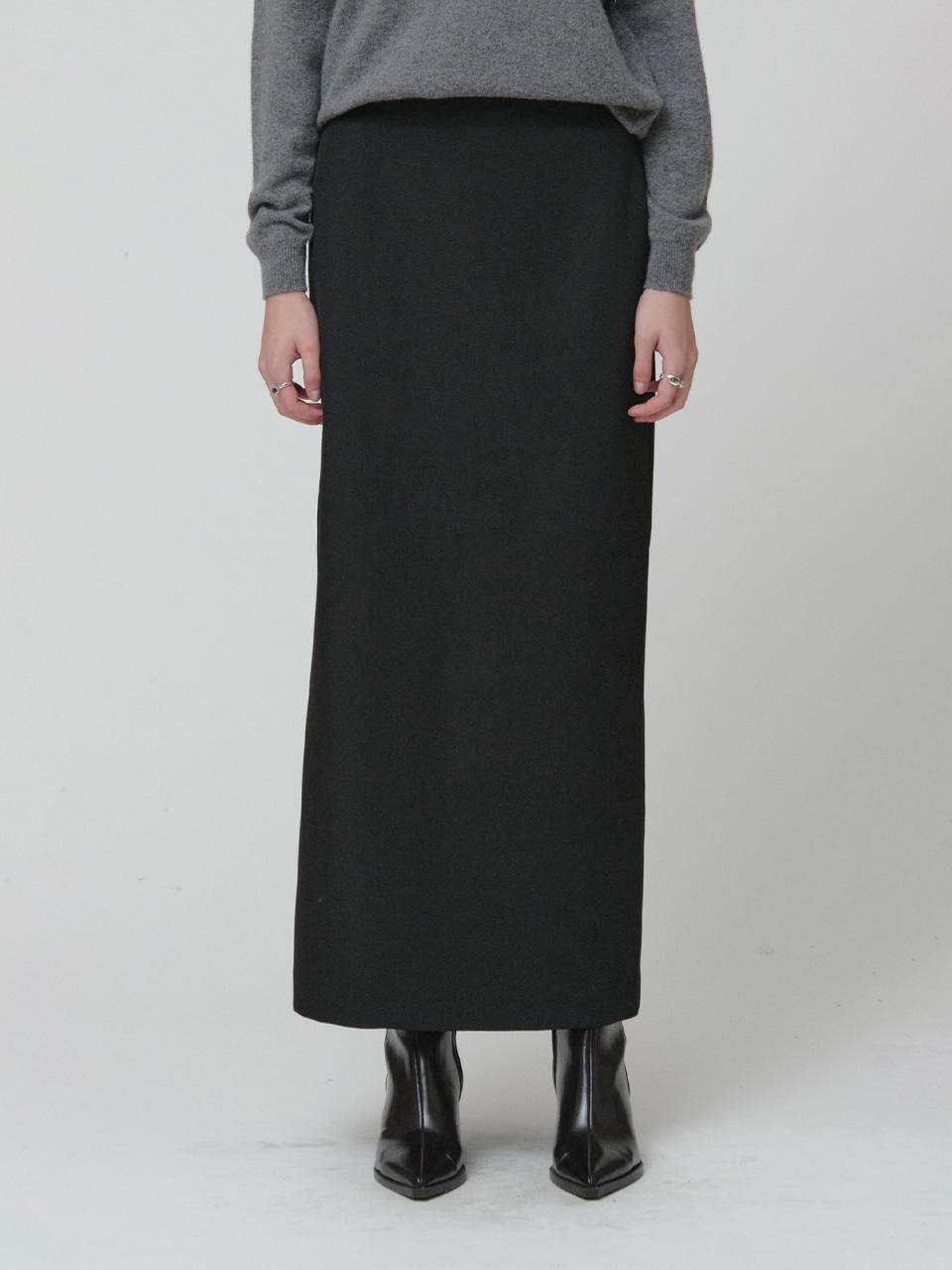 [REFURB] AUBIER Minimal Wool-Blend Long Maxi Skirt_Black