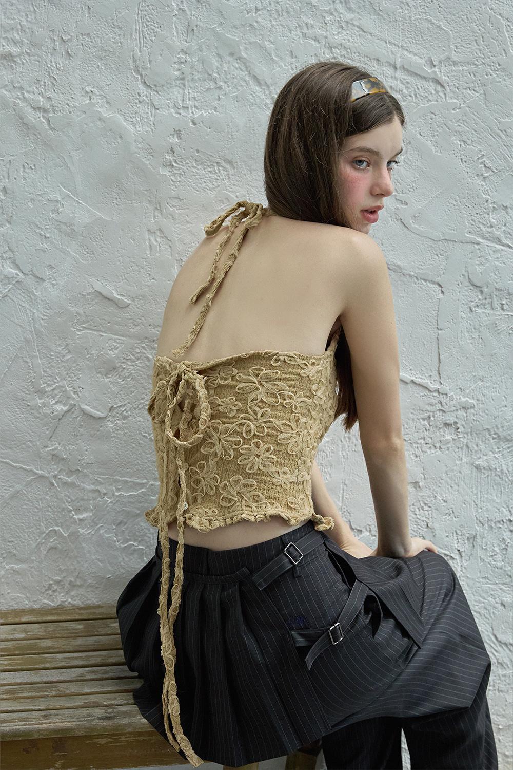 Flower pattern halter top_beige