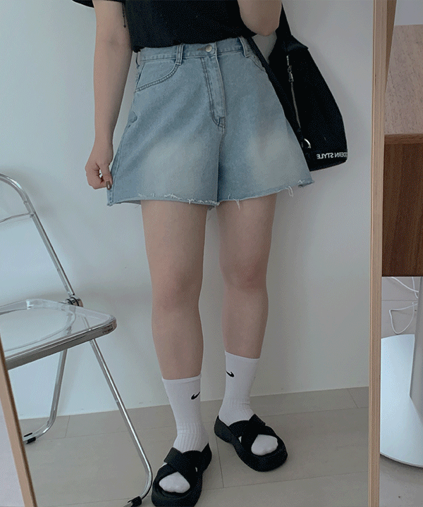 #10628, 데일리 썸머 워싱 와이드 3부 컷팅 데님 반바지 : 연청,진청 2color / S~L