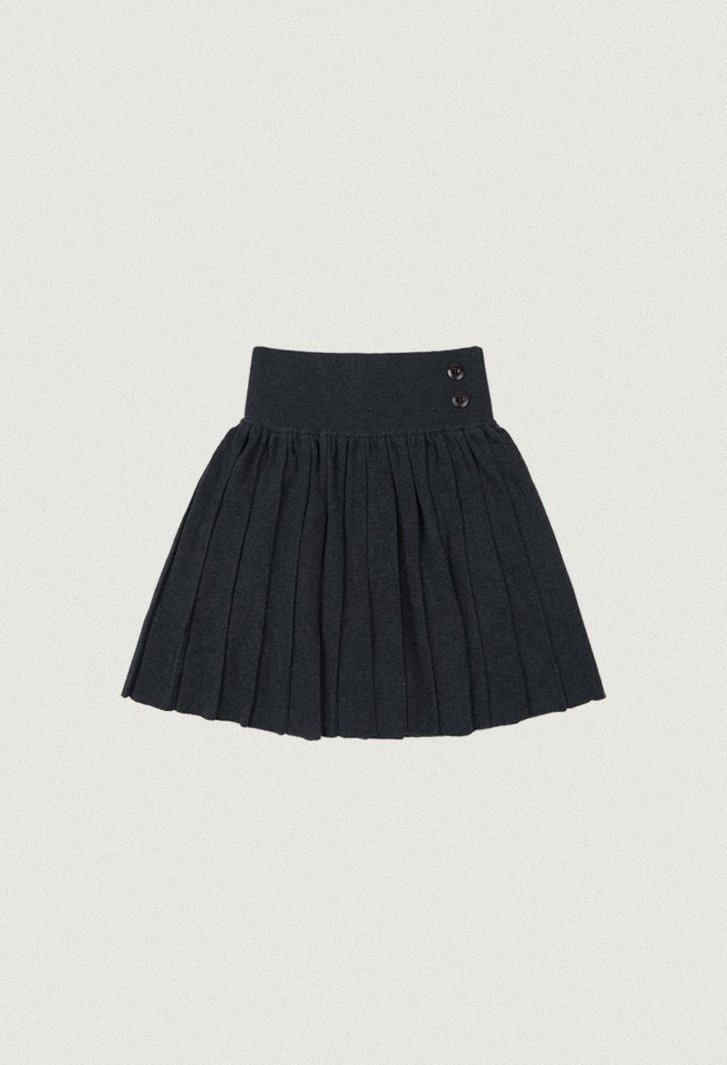 Button Pleated knit skirt_Charcoal(OC25-KN17)