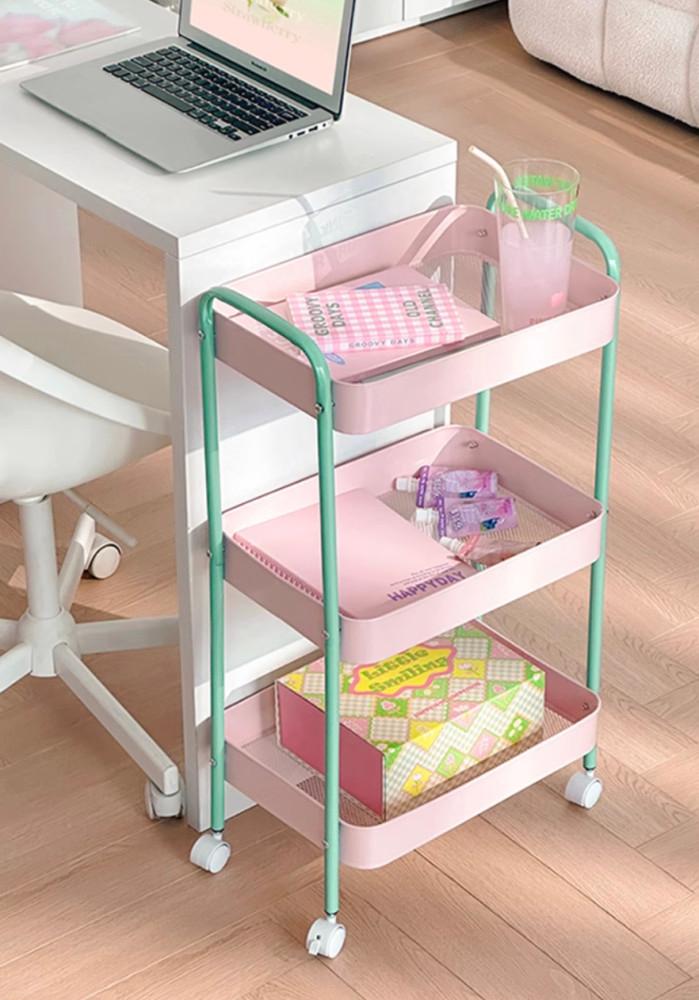 지미하우스 스프링 파스텔 트롤리 수납 3단 서랍장 스낵 이동식 바퀴 : 지미 하우스