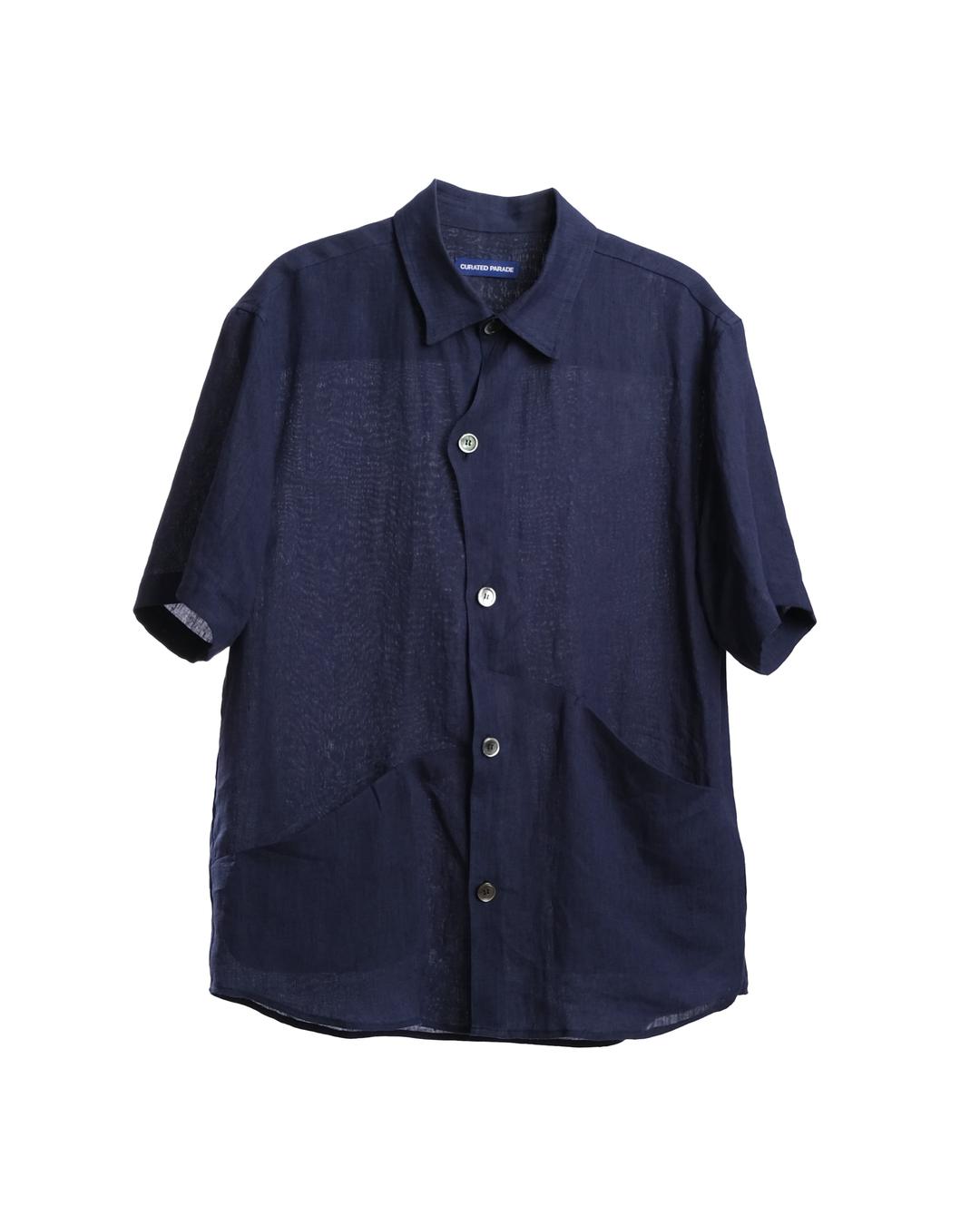 ISLAND SHORT SLEEVE SHIRT NAVY LINEN