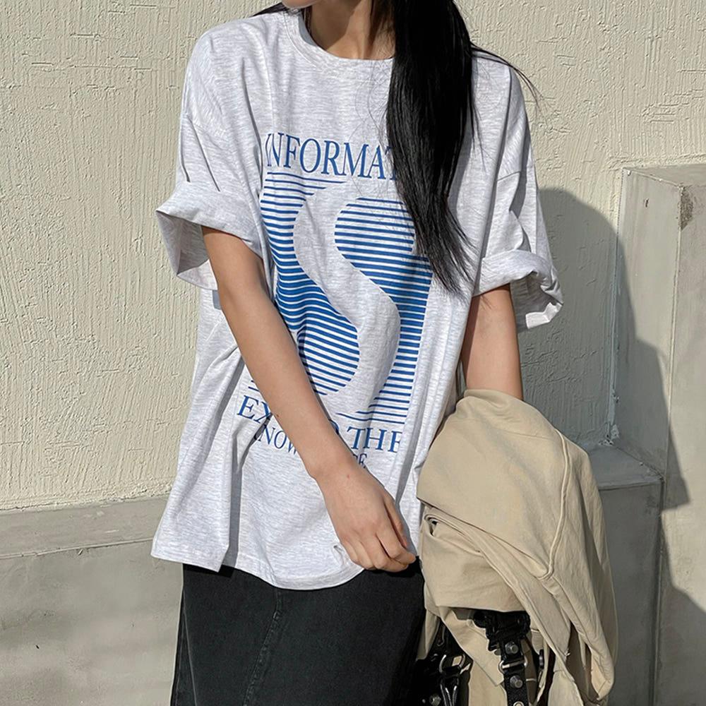 포인 여성박스티 오버핏 루즈핏 유니크 레터링 프린팅 반팔티셔츠