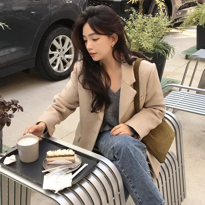 [여울 PICK] 클래식 울 블렌드 블레이저 자켓 오트밀 [MDJK046OATMEAL]