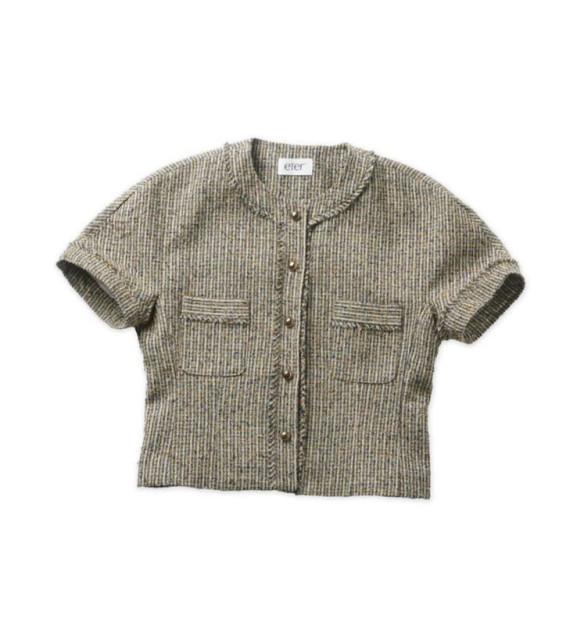 에터 하프트위드자켓 숏 크롭 반팔자켓 라운드자켓 아이보리 블랙 체크 eter 리리크포엠