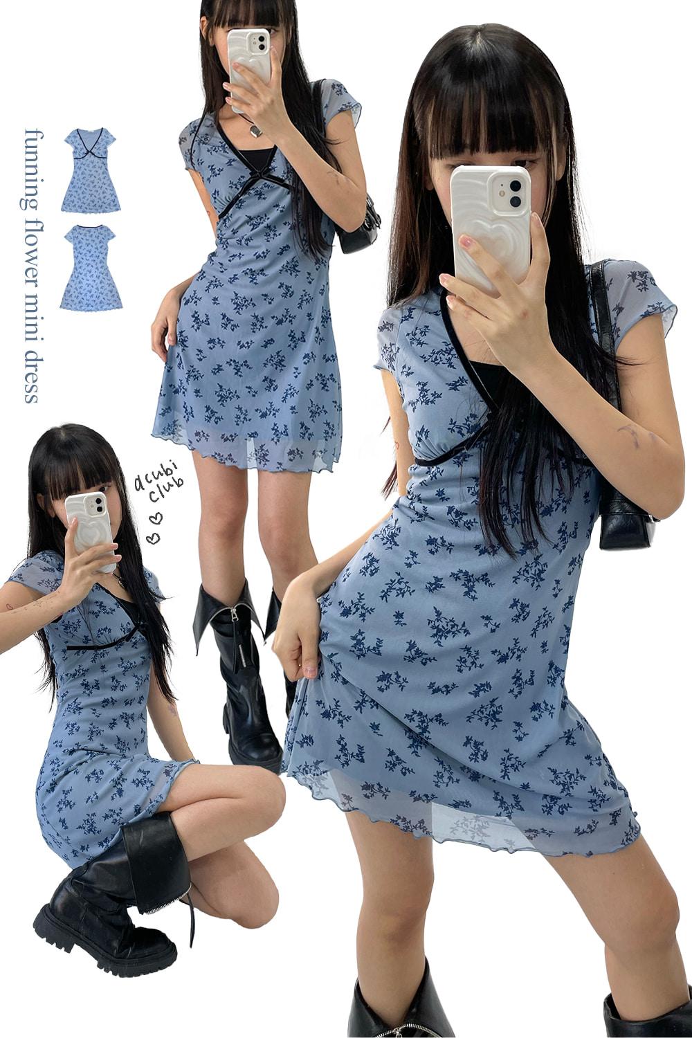 아쿠비클럽 funning flower mini dress