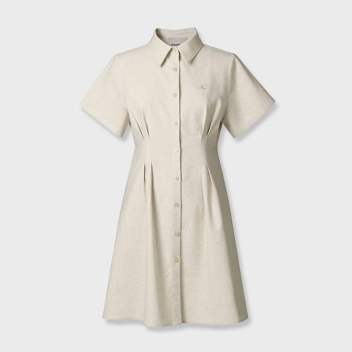 French Linen Like Slim Shirt Dress_5Colors