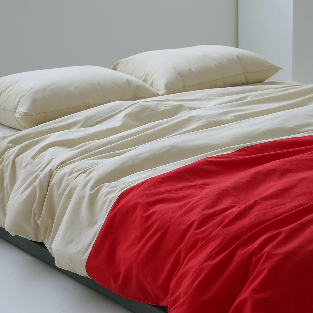 하프앤하프 침구(오트밀-브라이트레드)