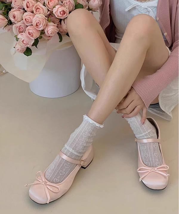 캣스트릿 무료배송 베이비리본 메리제인펌프스힐 (핑크,실버) #발레코어 #스트랩