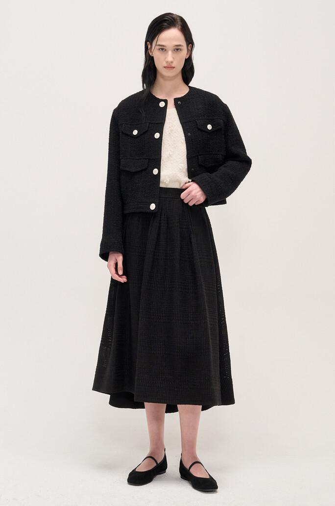 [TIME] 울 블렌드 백 밴딩 플레어 스커트