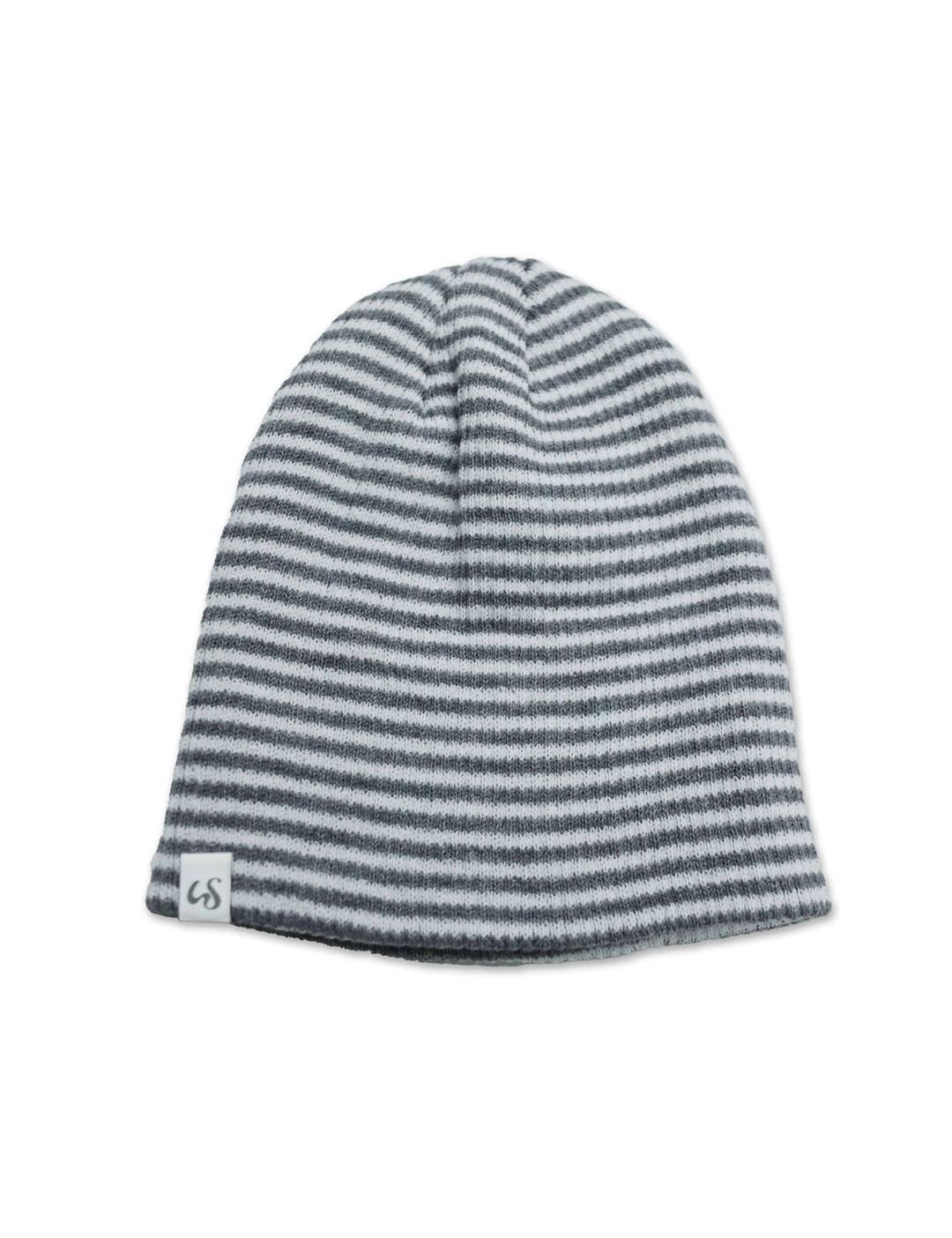 STRIPED LONG BEANIE(GREY)